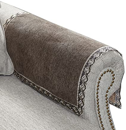 MINJIATEX Couch arm Covers,Non-Slip lace Sofa arm Covers Set of 2 Washable Sofa armrests Covers for Living Room Recliner Chair arm Cover Protectors for Leather Sofa armrest slipcover (HZW-Brown)