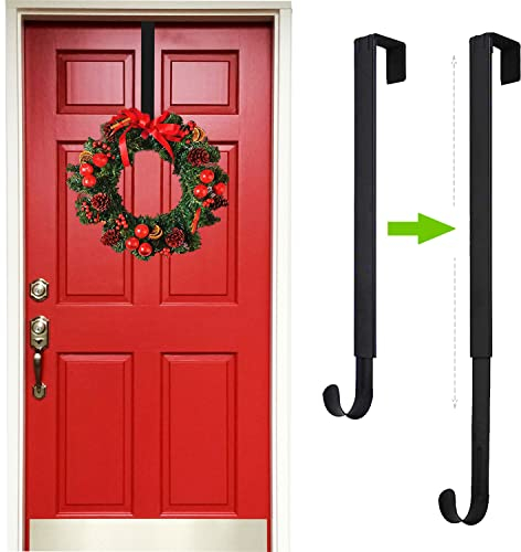 Verstellbarer Kranzaufhänger für Haustür, Kranz-Türhänger, Haustür-Kranzhaken von 38,1 cm bis 63,5 cm, für Weihnachten, Halloween, Herbst, Haustürkranz, Dekorationen, Schwarz