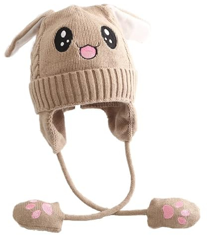 AOOPOO Warme und Dicke Plüsch Wintermütze für Kinder von 1 bis 10 Jahren, gestickte Strickmütze mit Ohren beweglichen Airbag