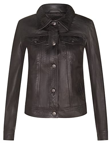 Ladies Leather Trucker Classic Western Casual Denim Jeans Jacket