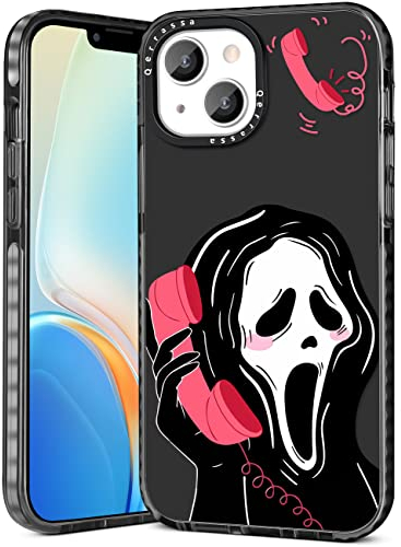 Qerrassa Black Skull Case for iPhone 13 6.1'' Cute Cartoon Character Kawaii Soft TPU Cover for Girly Girls Kids Boys Phone Cases Funny Pattern Fashion Protective Case for iPhone 13