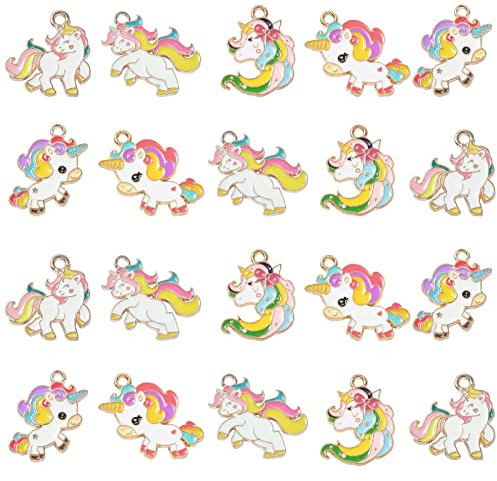 Ipotkitt 25 Stück 5 Stile Emaille Niedliche Regenbogen Einhorn Charms für Schmuckherstellung Halskette Armband Ohrringe DIY Handwerk