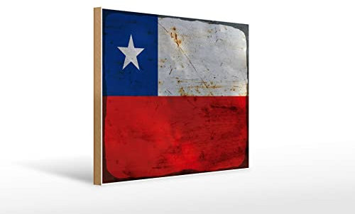 Femer Holzschild Flagge Chiles 40x30cm Flag of Chile Rost
