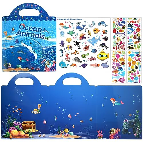 ASTARON 3D Puffy Sticker Buch für Kinder, 88 Pcs niedlich wasserdicht wiederverwendbare Meer Tiere Aufkleber, Aufkleber Spiel und pädagogische sensorische Lernspielzeug(3-6 Alter)