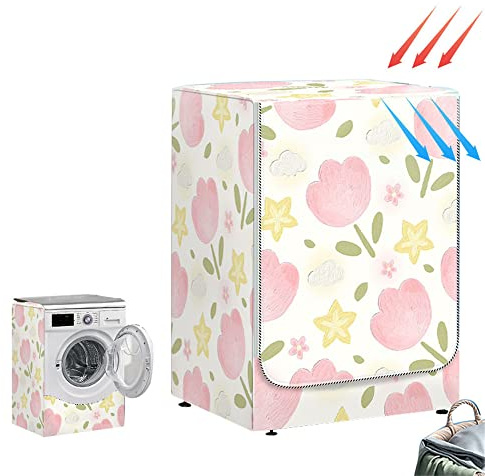 Highdi Copertura Lavatrice per Esterno Impermeabile, Resistente, Coprilavatrice Interni Antipolvere e Antimacchia con Protezione Solare (capacità L 10,5~12 kg,Tulipano Rosa)