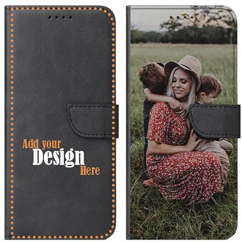 Handyhülle für Huawei Y5p Hülle aus Kunstleder mit Lasche schwarz selbst gestalten - Deine Hülle Dein Design - personalisiert mit eigenem Bild Motiv