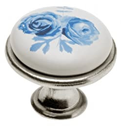BRESKO 1-20 Stk Möbelknauf Möbelknöpfe Knauf Porzellan Schubladenknopf Knopf Schrankknopf Möbelgriffe Schrank Schubladen J4 (10, Blue Rose - Altsilber)