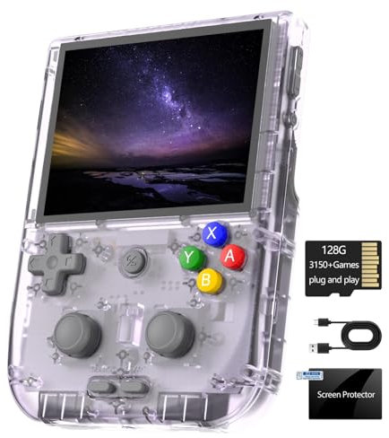 RG405V Retro Handspielkonsole, 4-Zoll IPS Touchscreen Android 12 System Game Player, integrierte 128G-TF-Karte, 3154 Spiele, 5500-mAh-Akku, Unterstützt 5G WiFi Bluetooth 5.0 (Transparentes Lila, 128G)