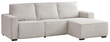 Vente-unique Eckrelaxsofa elektrisch - Ecke rechts - Cord - Beige - AMELIO