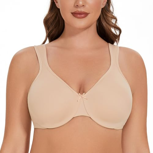 MELENECA Women's Plus Size Full Coverage Underwire Seamless Non Padded Minimizer Bra Beige 36G