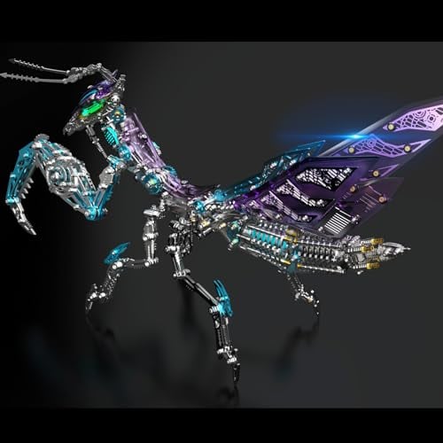 UpGLeuch 3D Metal Puzzles for Adults Mantis Model Kit with Light, Colorful 3D Metal Mantis Model Assembly Kit with Tool, Desktop Ornament Toy Gifts for Adults (C)
