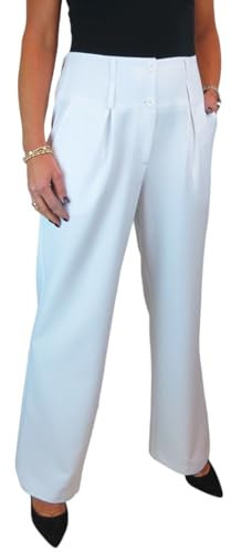 Paulo Due Women's Wide Leg Formal Trousers, High Waist, Pleated Smart Office Workwear White 10-22 (22)