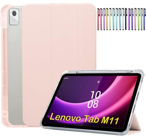 A-BEAUTY Funda Compatible con Tablet Lenovo Tab M11 de 11 2024 + 1 Lápiz Capacitivo, con Soporte Bolígrafo, Apagado Automático, Funda para Lenovo M11, Rosa