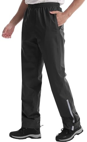 Coutyuyi Regenhose für Herren wasserdichte Leichte Winddichte Outdoorhose zum Wandern Camping Golf,Schwarz mit Reißverschlusstasche(3XL/32L