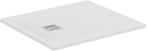 Ideal Standard - Ultra Flat S+, Piatto doccia rettangolare ultrasottile in resina effetto pietra, 90x80cm, Ideal Solid, Scarico lato corto, Bianco