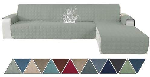 Ystyle Couch Überzug L Form 3 Sitzer wasserdichte, Sofa Cover L Shape Reversibel Universal, Sofabezug Ecksofa L Form Waschbar, Couchbezug L Form Kratzfester Für Katze Hund, Hellgrau