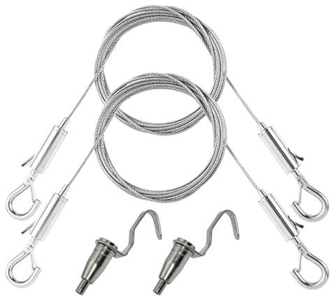 Bilder Aufhängedraht, 2m*1,5mm Edelstahl Aufhängeseil, Spiegel Aufhängedraht, Bilderaufhänger, Drahtseil Zum Aufhängen Von Bilderhaken, Fotorahmen, Lichtspiegel (2stück Draht+2stück Haken)