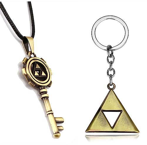 SUPTOFF Zelda Ensemble de bijoux avec pendentif en forme de clé squelette triangulaire, collier inspiré pour les fans d'adolescents, garçons et filles, doré, M