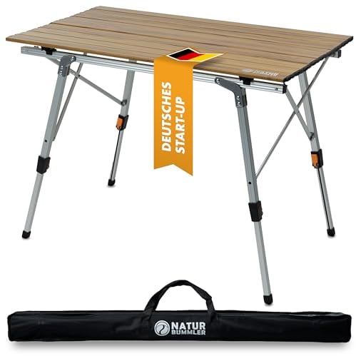 NATURBUMMLER Campingtisch klappbar [Solid Litec+] ultraleichter & höhenverstellbarer Klapptisch mit Tragetasche – faltbar & rostfrei aus Aluminium (M) für Outdoor Camping Angeln
