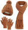 DiaryLook Mütze Schal Winter Handschuhe sets für Damen Strick set Fleece Loop Damen Schals Winterschal Knitted Pom Pom Cap,Camel