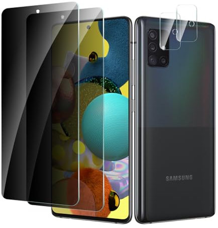 CYYAGE 2 Pièces Protection Écran Verre Trempé pour Samsung Galaxy A51 Anti-Espion avec 2 Pièces Protecteur d'objectif de Camera, Vitre Protection Film Dureté 9H Glass, Anti Rayures