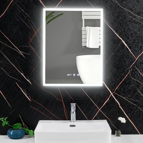 Plumbsys Armoire de Salle de Bains avec Prises 500x650mm， LED Blancs Armoires de Toilette avec Miroir, Désembueur et Horloge Digitale