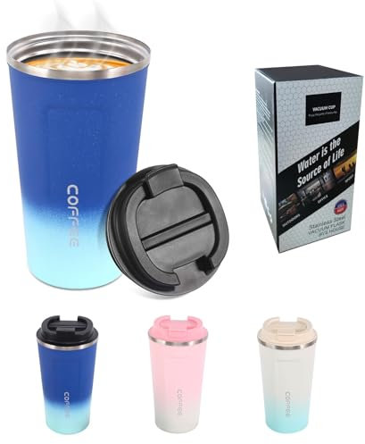 Tazza termica in acciaio inox, da 500 ml, personalizzabile, per il caffè da go, termico, per il caffè da go, tazza termica da tè per andare (blu)