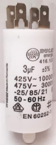 Condensateur moteur permanent en polypropylène DUCATI 3uf 450 volts cosse faston double 6.3MM et vis M8