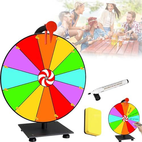 Glücksrad Zum Drehen,30CM Glücksrad,12 Slots Glücksrad Zum Selbstgestalten,Drehrad Glücksrad mit Radiergummi,Markierstift und Robuster Basis für Glücksspinnspiel,Karneval,Hauspartys