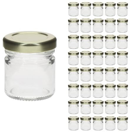 Générique Lot de 20 mini pots en verre avec couvercles en Or | Mini pot de confiture, miel, cosmétique ou échantillion | Pots pour mariage