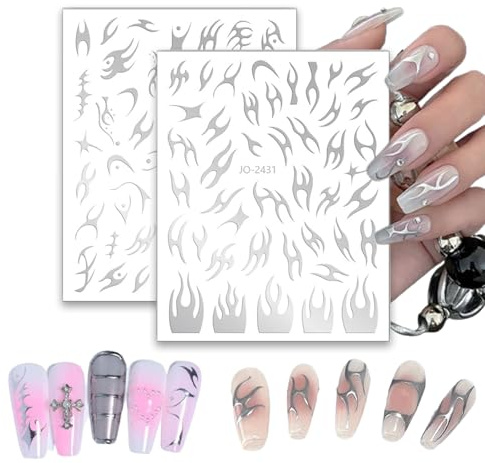 Kisstta Nagelsticker Spiegelnde Dornflammen 2 Blatt Nail Art Sticker Selbstklebend Nagelaufkleber,Nailsticker, Unregelmäßige Metall Nagel Aufkleber-Nagelkunst & Nageldesign Modernes,Technologie Design