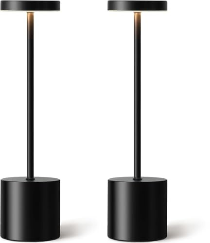 Kiporen Cordless LED Table Lamp Set of 2, 5000mAh Rechargeable Battery Operated Lamp, Wireless Desk Light 3 Color Dimmable Table Lights for Outdoor, Dining Room, Bedroom, Bar, Restaurant
