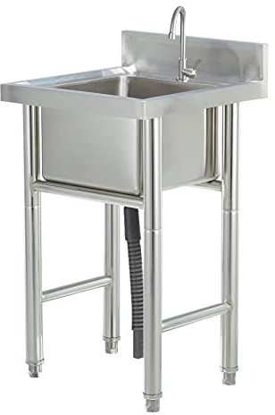 Fregadero de cocina de acero inoxidable Fregadero de cocina de estilo rústico para exteriores, fregadero independiente, cuenco de acero inoxidable, fregaderos de cocina comerciales con grifo