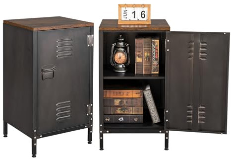 Sightlife Meuble de Rangement, Buffet, en Métal, Cadre en Acier,Fermeture Magnétique, Marron Rustique et Noir pour Salon, Chambre à Coucher 42.5 x 40 x 75.8 cm (l x L x H)