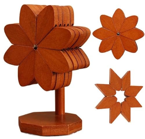 Windmühlen-Untersetzer aus Holz für heiße Gerichte, Dekoration, Holz-Windmühlen-Untersetzer, faltbar, Wärmedämmung, 5 Stück heiße Pads für Arbeitsplatte, Küchentisch, Dekoration, Walnussfarbe