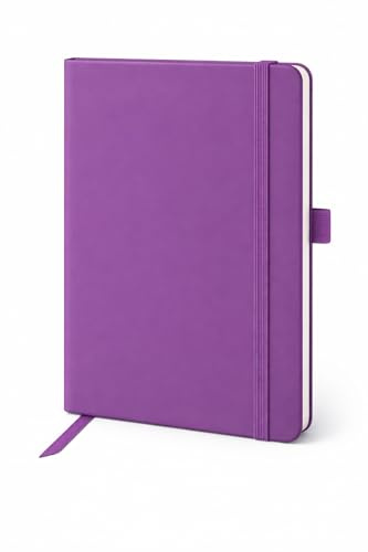 Top Sale A5 Soft Cover 160 Pages (80 Sheets) Lined Notebook with Elastic Closure Band, Pen Holder and Matching Ribbon Marker (Purple)