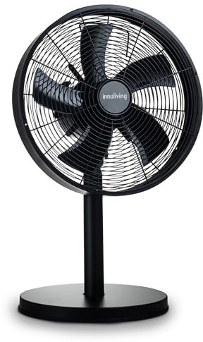 Innoliving Ventilatore Metallo INN-530B/529B, Tavolo o Piantana, Diametro 35-45 cm, 3 Velocità, Modalità Oscillazione, Struttura Robusta Metallo Nero, Inclinazione Regolabile 35-50W (Da Tavolo)