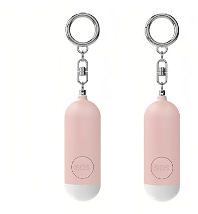Lancoon 2 Pack Persönlicher Alarm 130dB Laut Wiederaufladbar Hinweis auf Schwache Batterie Lauter Sicherheitsalarm mit LED-Notleuchte Schlüsselanhänger Frauen Kinder Ältere Menschen Tragbar Rosa