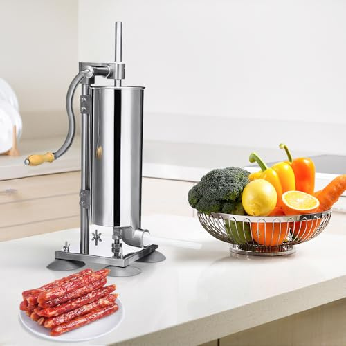 4 l Wurstfüller, aus Edelstahl, Profi-Würstmaschine, manuell, Fleischschieber mit 4 Röhren, ideal für Zuhause oder Restaurant, vertikal, 4 l