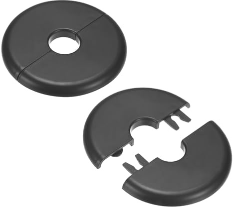 M METERXITY 2-Pack Wall Split Flange, for 0.6 Inch/16mm OD Pipe ABS Escutcheon Plate Round Self-Adhesive Plumbing Cover Plates for Water Pipe/Faucet [Black]