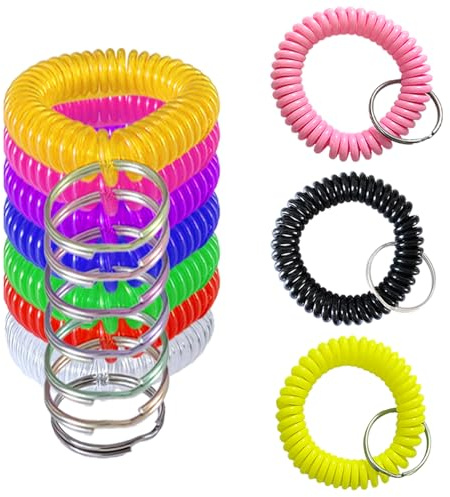 Smanzu 10 Pieces Colorful Wrist Coil Keychain Wristband Spiral Key Ring Bracelet Key Holder for Pool Gym ID Badge(Clear Multi Colors)