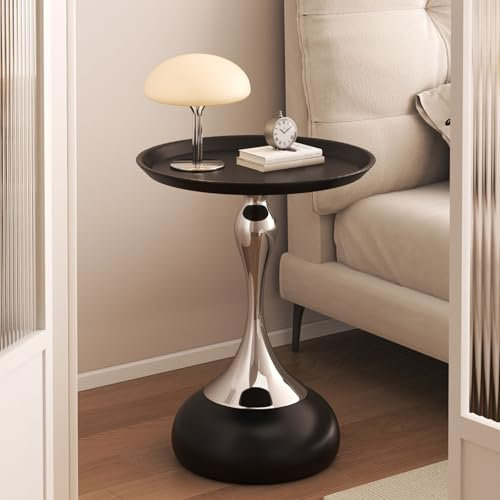 Retro Beistelltisch Rund für Büro Sofa Kleiner Beistelltisch mit Schwarz Finish Vintage Design Mini Schreibtisch Beistelltisch für Laptop Getränketisch Couchtisch und Nachttisch