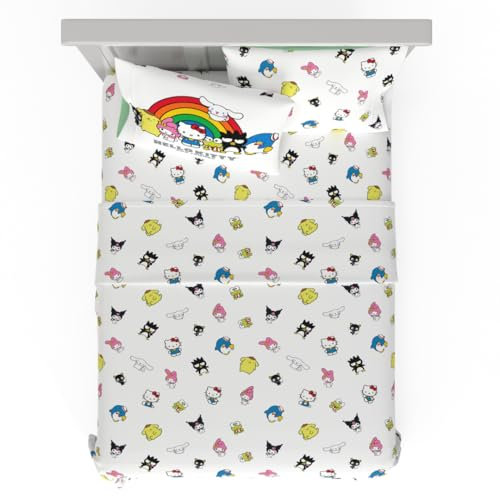 Franco Collectibles Hello Kitty & Friends Bettwäsche-Set, superweiche, gemütliche Baumwolle, 4-teiliges komplettes Bettlaken-Set (offizielles Lizenzprodukt)