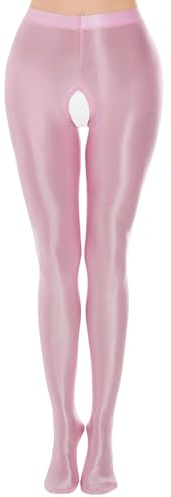 FEOYA Damen Strumpfhose Mit Offenem Schritt Öl Glänzende Leggings Glossy Pantyhose Overt Schritt Sexy Leggings Tights Erotik Dessous Unterwäsche