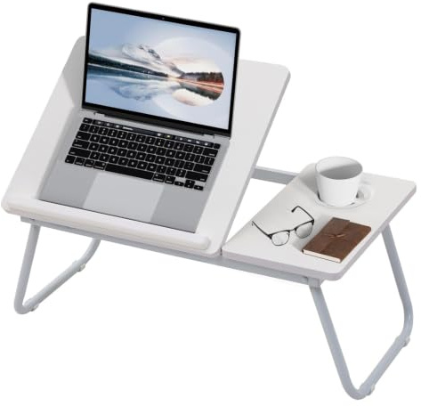 Warmiehomy Tilt Laptop Table with Legs, Foldable Bed Table, White