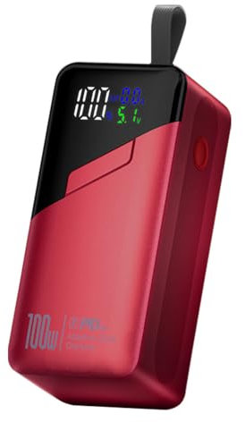 Slim 20000mAh Laptop Power Bank, 100W Portable Charger with Built-in Cable, PD Fast Charging Battery Bank with Smart Display, Compatible MacBook Pro/Air/Steam Deck and More(Color:Red)