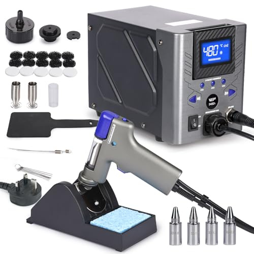 WEP 948D-I 110W High Power Desoldering Station with Desoldering Gun, 4 Desoldering Nozzles, Temperature-Controlled with 3 Pre-Set Channels, Tiltable Display, ESD-Safe(UK)