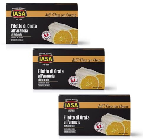 Iasa® | Filetto Orata Arancia al Naturale | Orata con Fette Arancia Sapore Delicato Fresco | Piatto Pronto Freddo o Caldo Filetto Orata - 3 x 150 Gr
