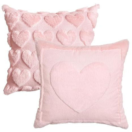 Artoid Mode Rosa Herz Weich Künstliche Pelz Valentinstag Kissenbezüge 2er Set, 45x45 cm Jacquard Samt Sofakissen Zierkissenbezug Schlafzimmer Deko