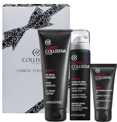 Collistar Set de regalo para hombre afeitado y limpieza, espuma de afeitar de 75 ml + gel limpiador energético de 30 ml + mini gel de ducha tonificante de 100 ml